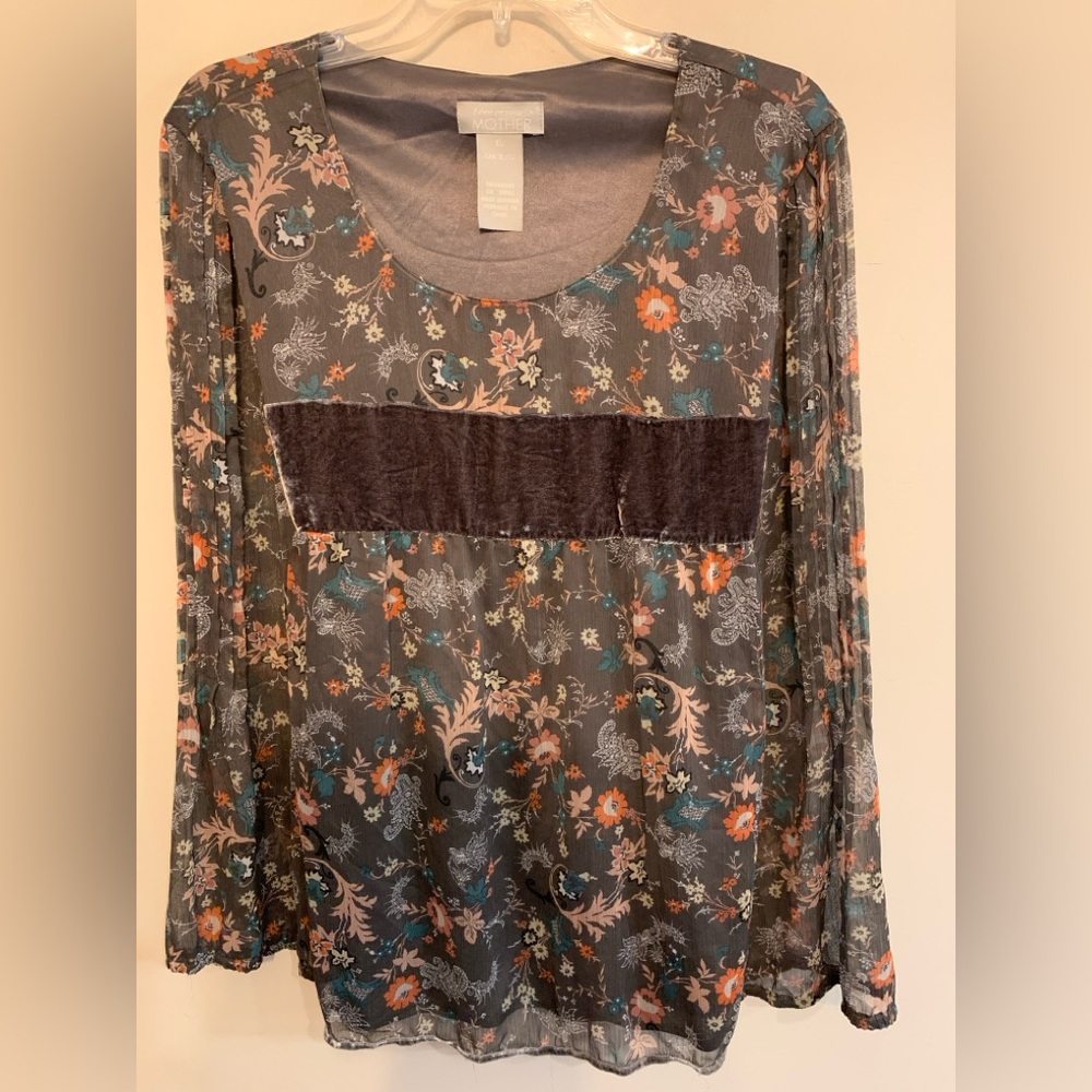 TOMORROWS MOTHER Chiffon Floral w/ Velvet Accents Women's Top